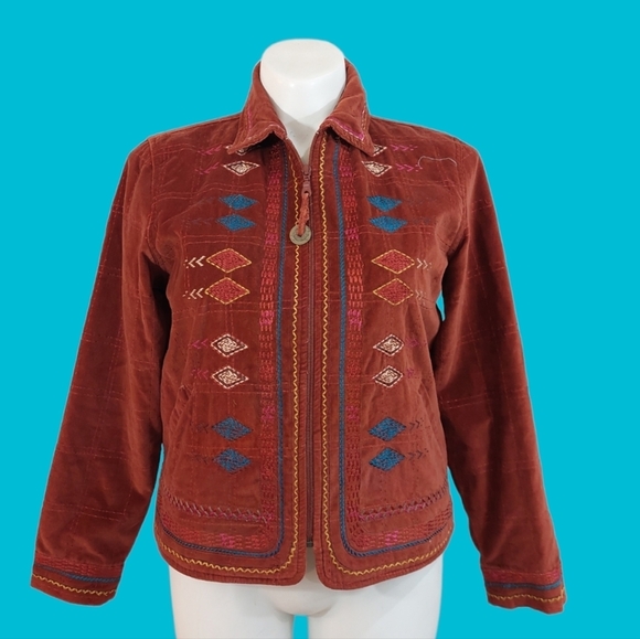 Coldwater Creek Tribal Embroidered Jacket Hippie Boho Sz Petite L - Picture 5 of 9